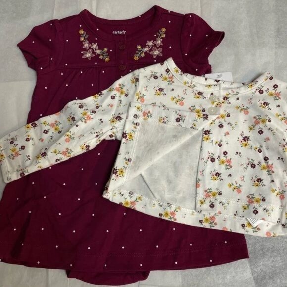 2-Piece Baby Girl Floral Bodysuit Dress & Cardigan Carter's Set 9 M - Picture 11 of 12